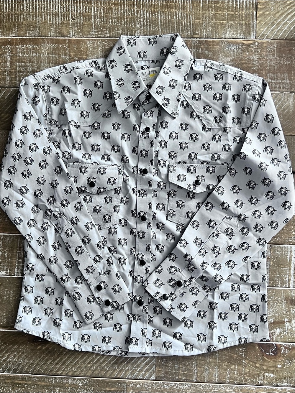 Boys Western Button-Down Shirt with Black Bull Skull Print